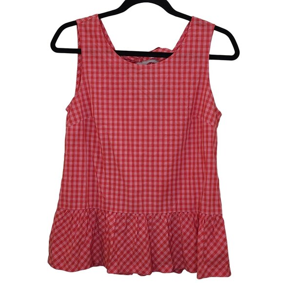 J.Crew Tops - J.Crew Top Womens XS Coral Orange Gingham Sleeveless Cotton Ruffle Bow Tie Back